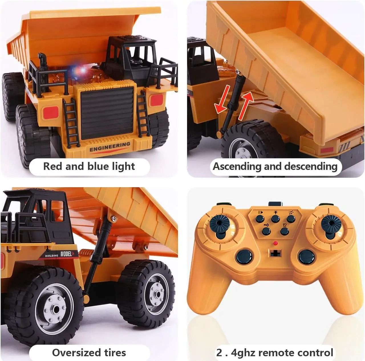 Remote Control Excavator Dump Truck, 360° Rotation, Dump Bed Lifting, All-Terrain Play, Realistic Sound & Lights, Safe for Kids 3+