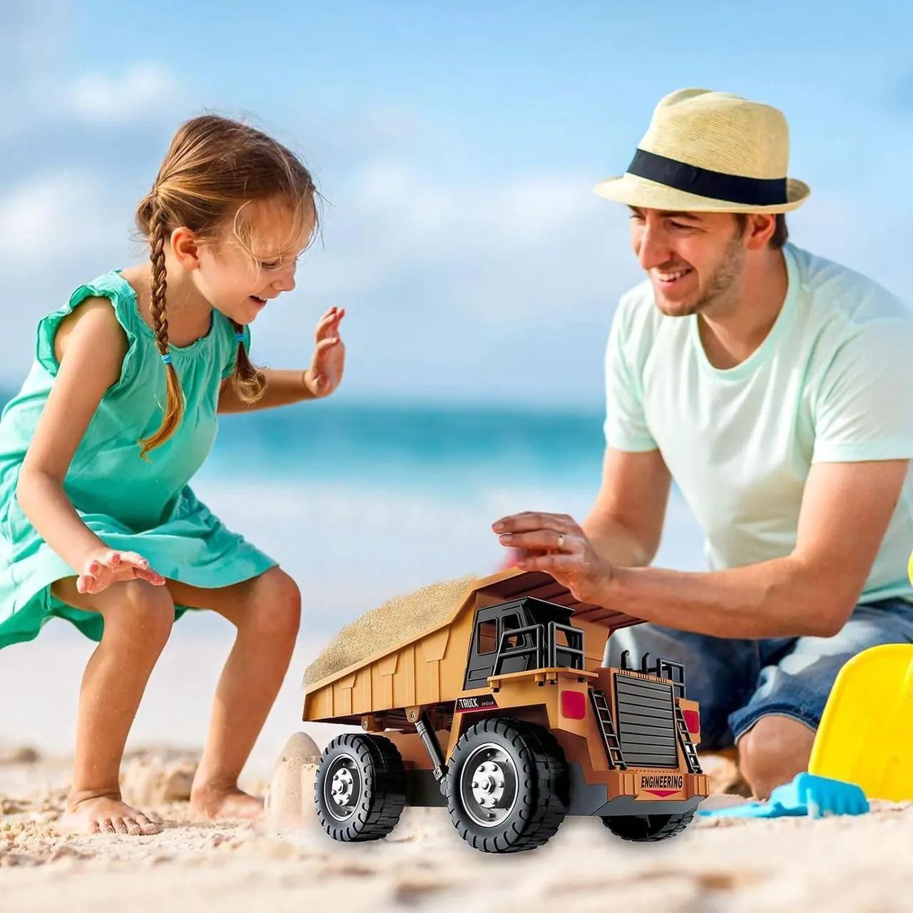 Remote Control Excavator Dump Truck, 360° Rotation, Dump Bed Lifting, All-Terrain Play, Realistic Sound & Lights, Safe for Kids 3+