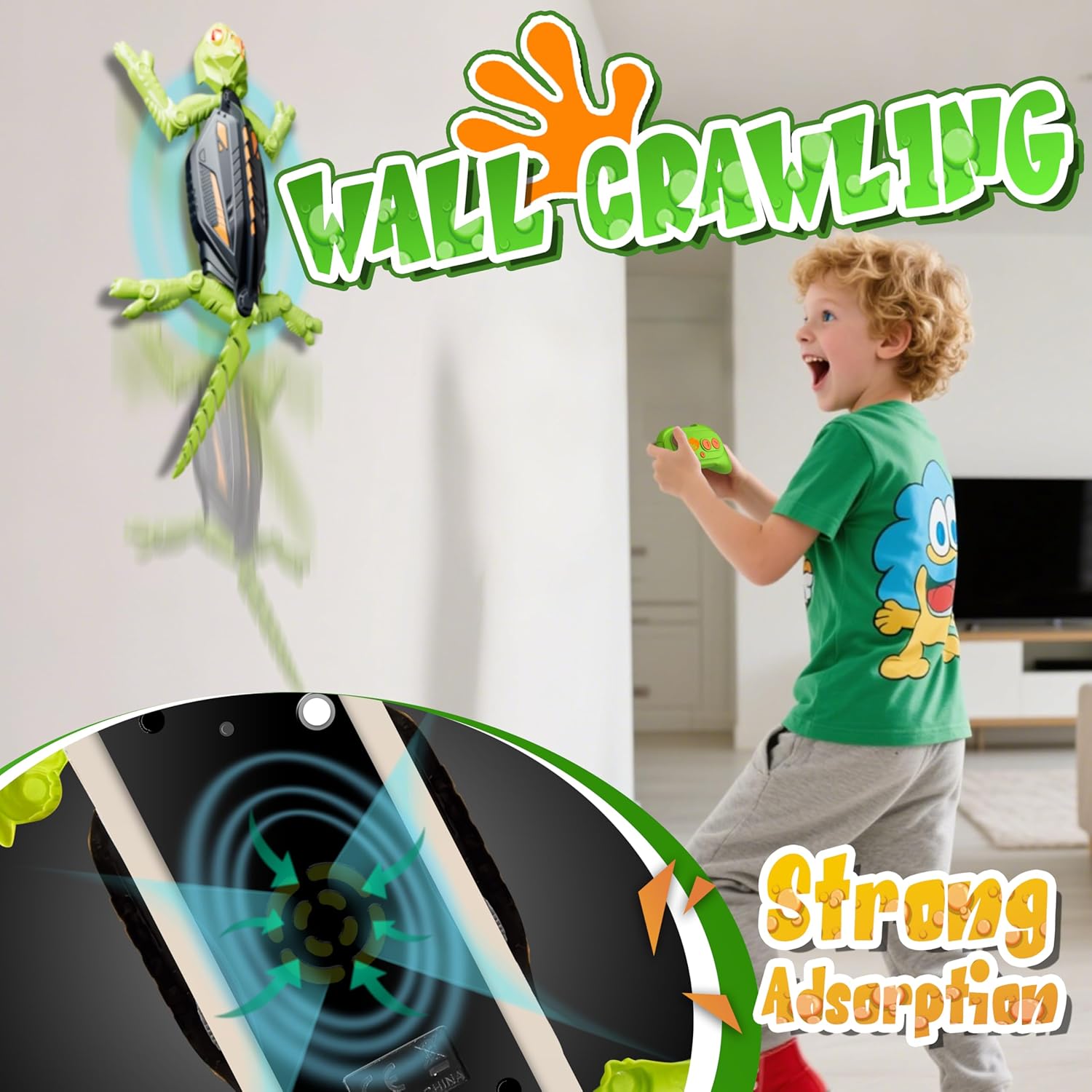 Remote Control Lizard Climbs Walls, LED Eye Lights, USB Charging, Safe for Ages 3+