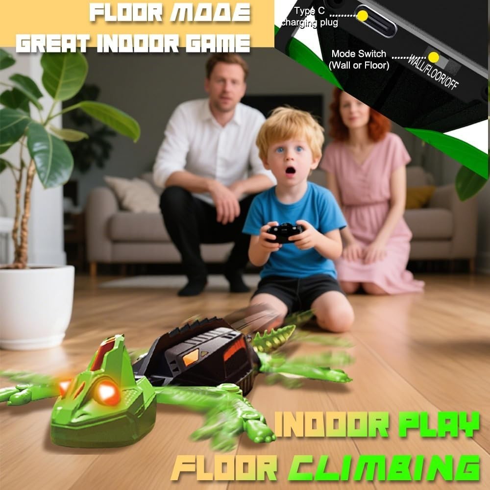 Remote Control Lizard Climbs Walls, LED Eye Lights, USB Charging, Safe for Ages 3+