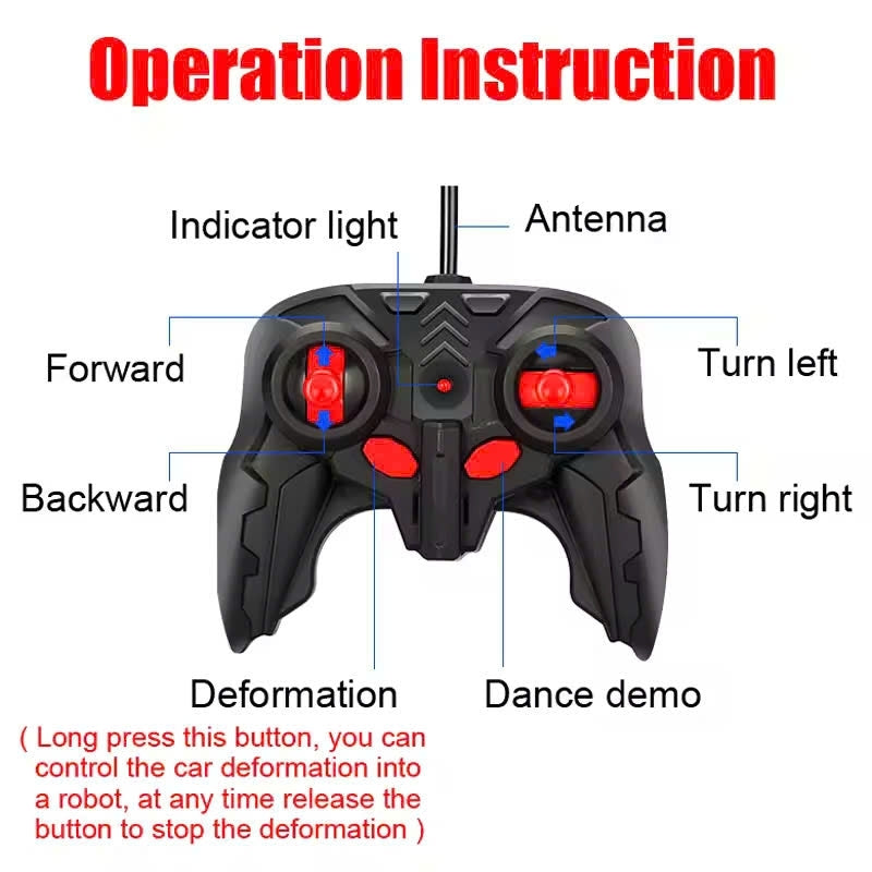 Remote Control Robot Car Transforming Toy with LED Lights, Safe for Ages 3+