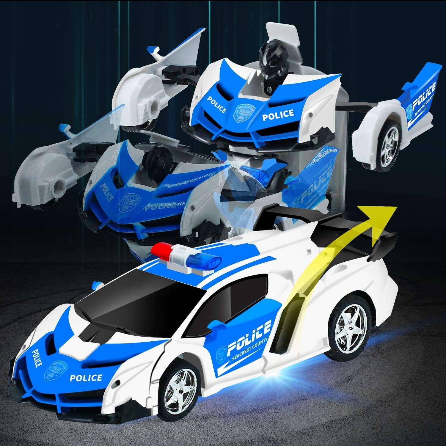 Remote Control Robot Car Transforming Toy with LED Lights, Safe for Ages 3+
