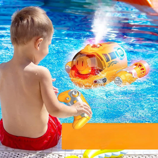 Remote Control Spray Motorboat Toy with Waterproof Design, LED Lights, Safe for Ages 3+
