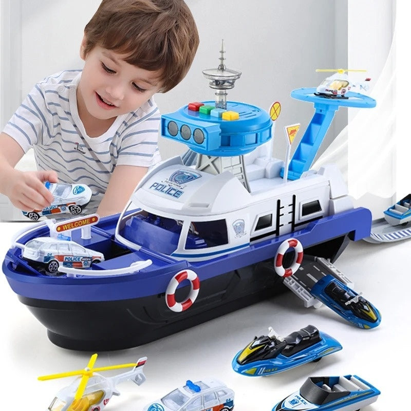 Rescue Boat Toy with Lights and Sounds – Includes Car, Helicopter, and Rescue Boat – Safe for Ages 3+