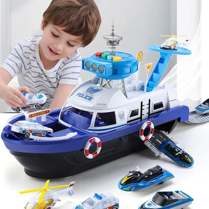 Rescue Boat Toy with Lights and Sounds – Includes Car, Helicopter, and Rescue Boat – Safe for Ages 3+