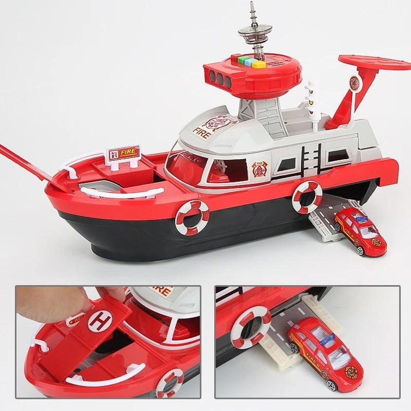 Rescue Boat Toy with Lights and Sounds – Includes Car, Helicopter, and Rescue Boat – Safe for Ages 3+