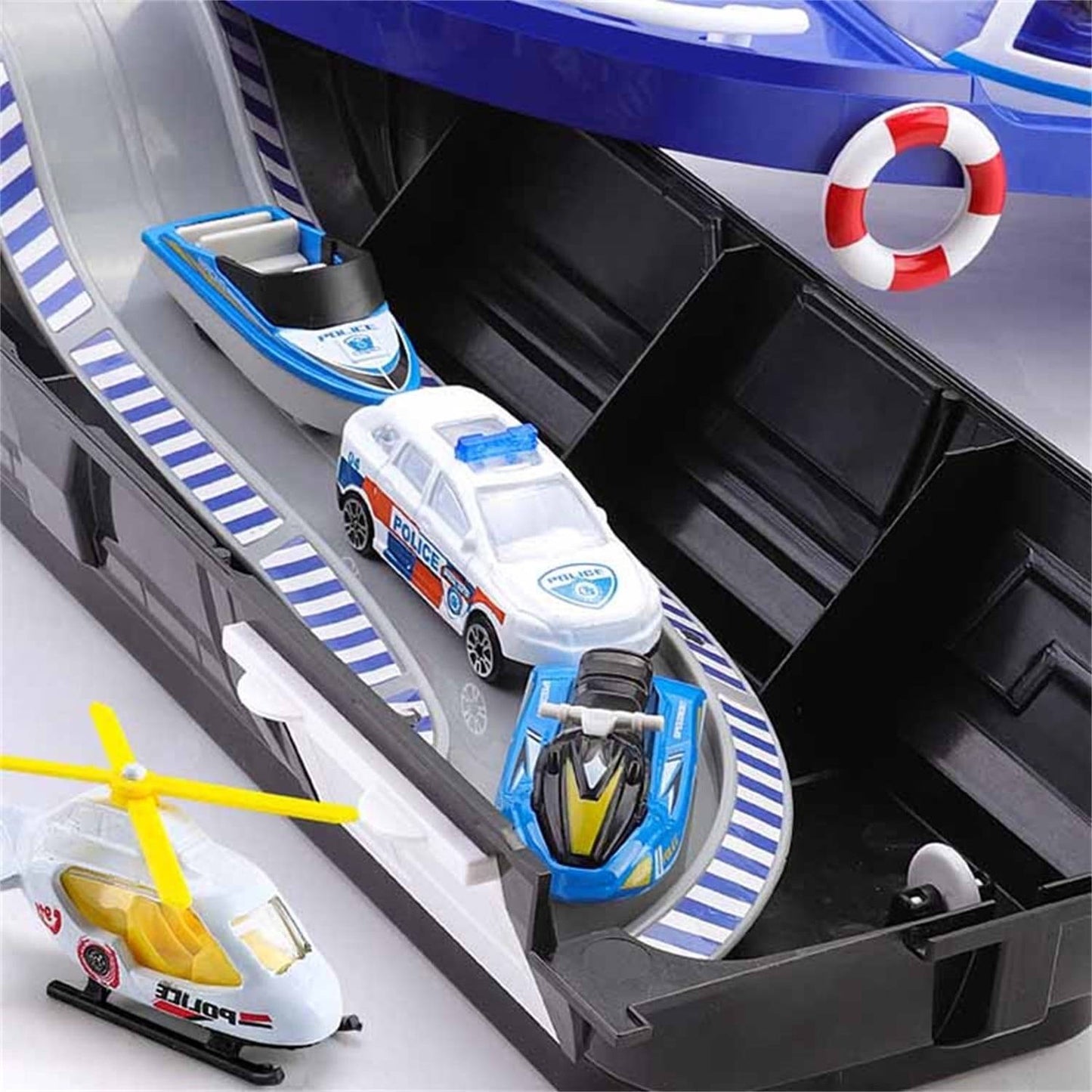 Rescue Boat Toy with Lights and Sounds – Includes Car, Helicopter, and Rescue Boat – Safe for Ages 3+