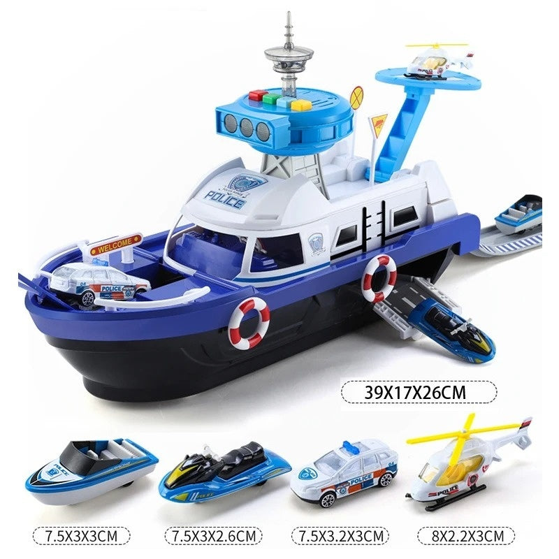 Rescue Boat Toy with Lights and Sounds – Includes Car, Helicopter, and Rescue Boat – Safe for Ages 3+