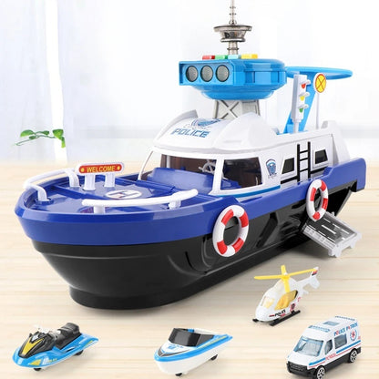 Rescue Boat Toy with Lights and Sounds – Includes Car, Helicopter, and Rescue Boat – Safe for Ages 3+