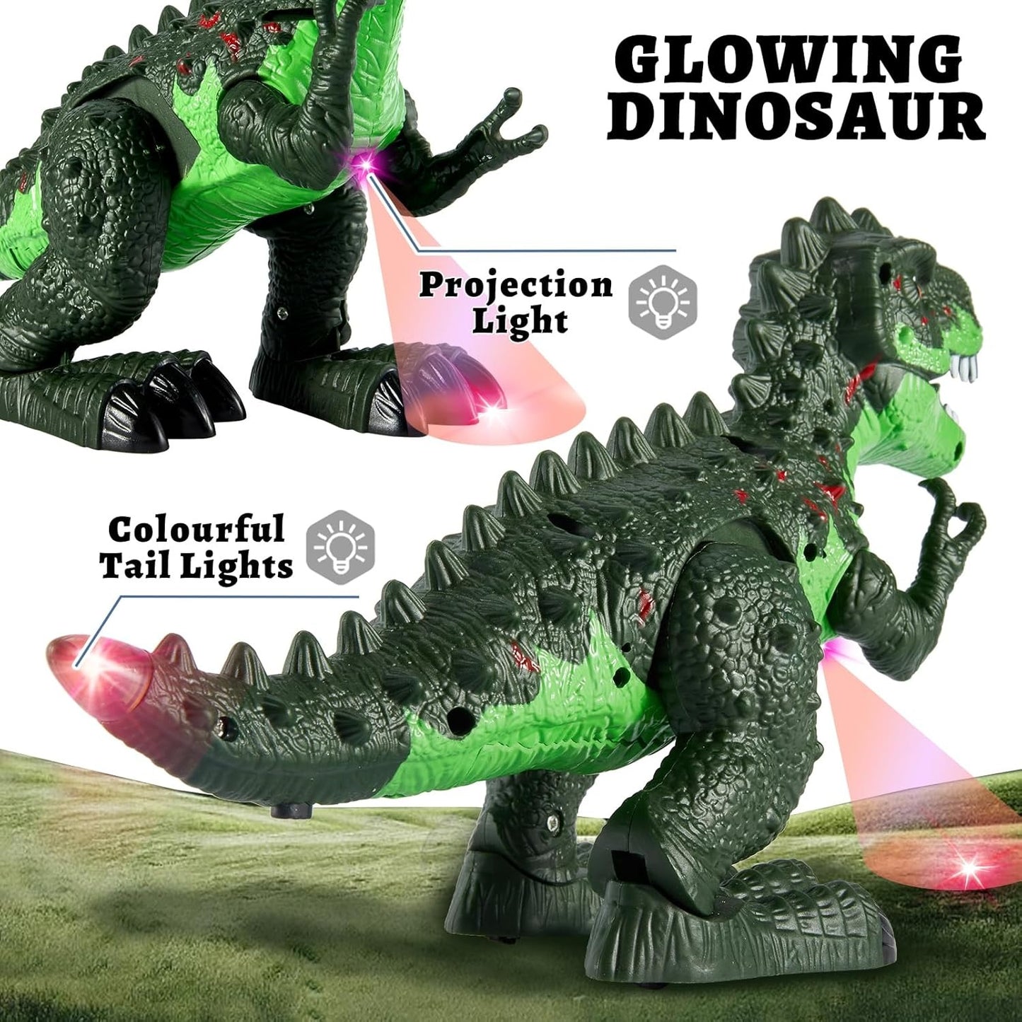 Roaring Music Dinosaur with Lights and Sound, Durable Plastic, Realistic Design, Safe for kids 2+