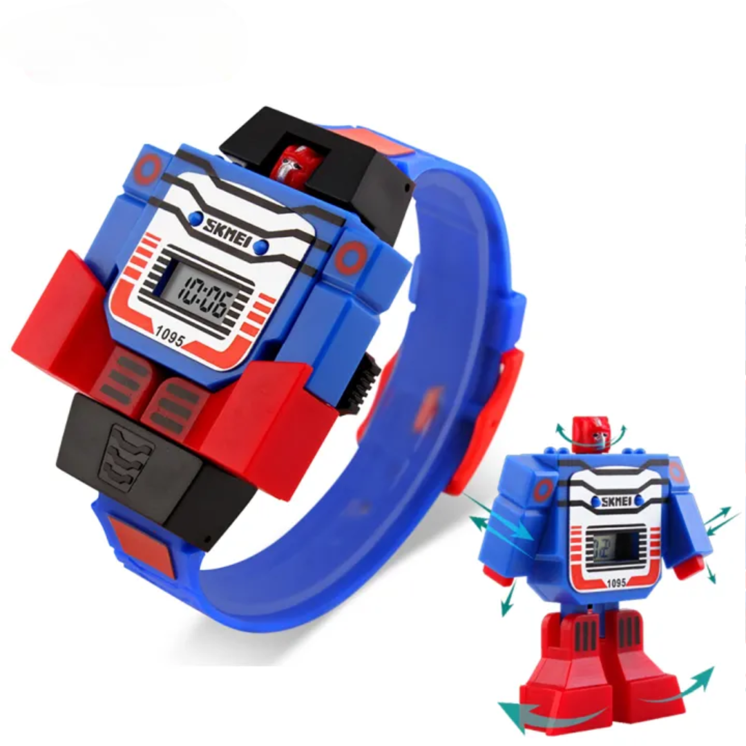 Robot Transformation Digital Watch with Digital Time Display, Premium PU Resin Strap for Kids