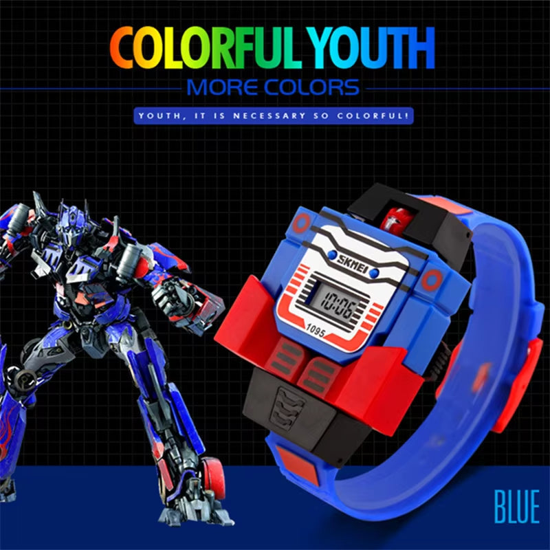 Robot Transformation Digital Watch with Digital Time Display, Premium PU Resin Strap for Kids