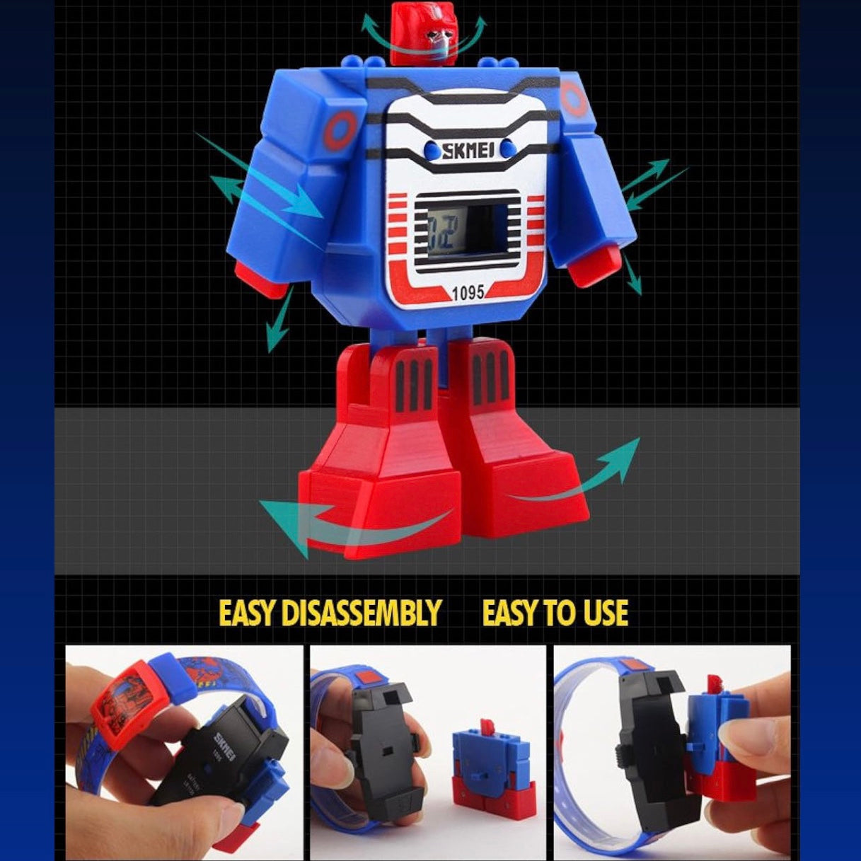 Robot Transformation Digital Watch with Digital Time Display, Premium PU Resin Strap for Kids