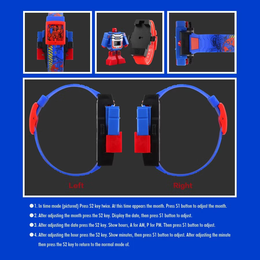 Robot Transformation Digital Watch with Digital Time Display, Premium PU Resin Strap for Kids
