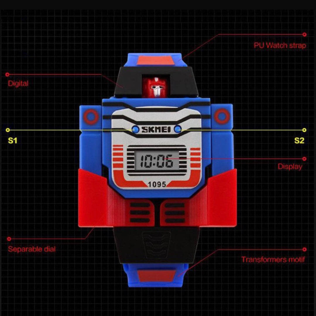 Robot Transformation Digital Watch with Digital Time Display, Premium PU Resin Strap for Kids