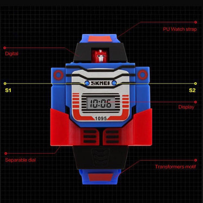 Robot Transformation Digital Watch with Digital Time Display, Premium PU Resin Strap for Kids