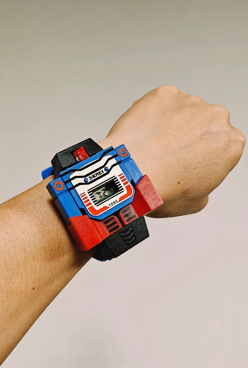 Robot Transformation Digital Watch with Digital Time Display, Premium PU Resin Strap for Kids