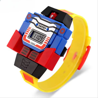 Robot Transformation Digital Watch with Digital Time Display, Premium PU Resin Strap for Kids