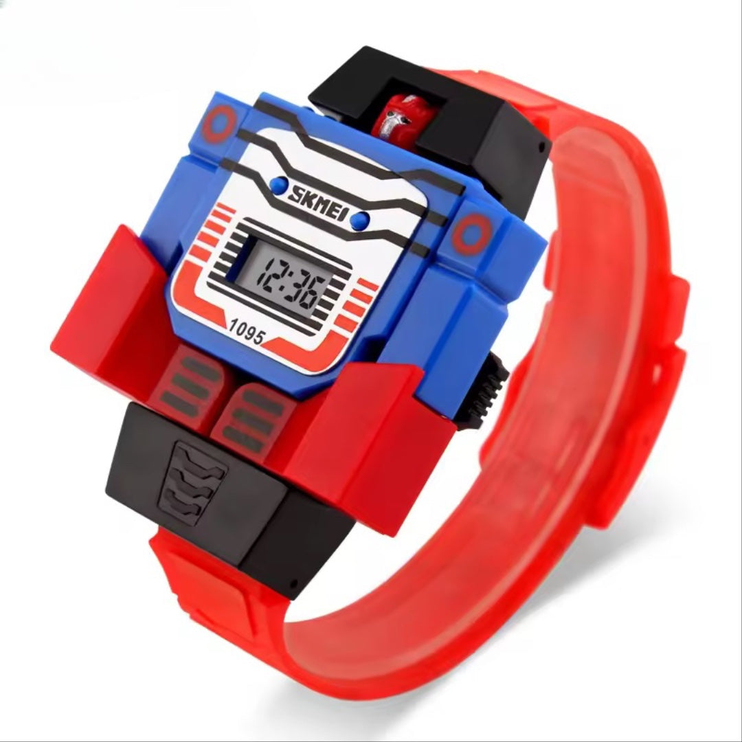 Robot Transformation Digital Watch with Digital Time Display, Premium PU Resin Strap for Kids