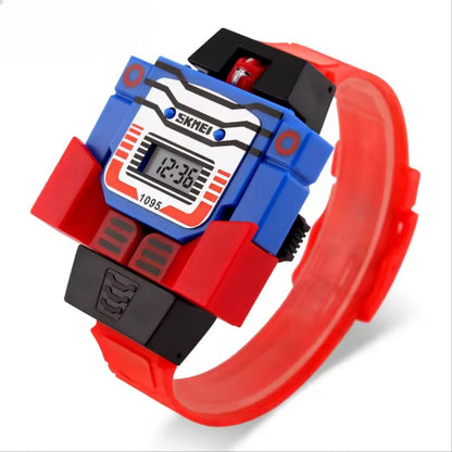 Robot Transformation Digital Watch with Digital Time Display, Premium PU Resin Strap for Kids
