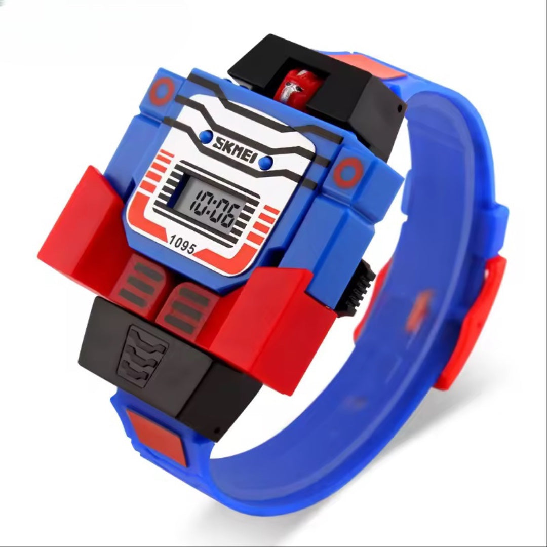 Robot Transformation Digital Watch with Digital Time Display, Premium PU Resin Strap for Kids