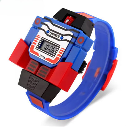 Robot Transformation Digital Watch with Digital Time Display, Premium PU Resin Strap for Kids