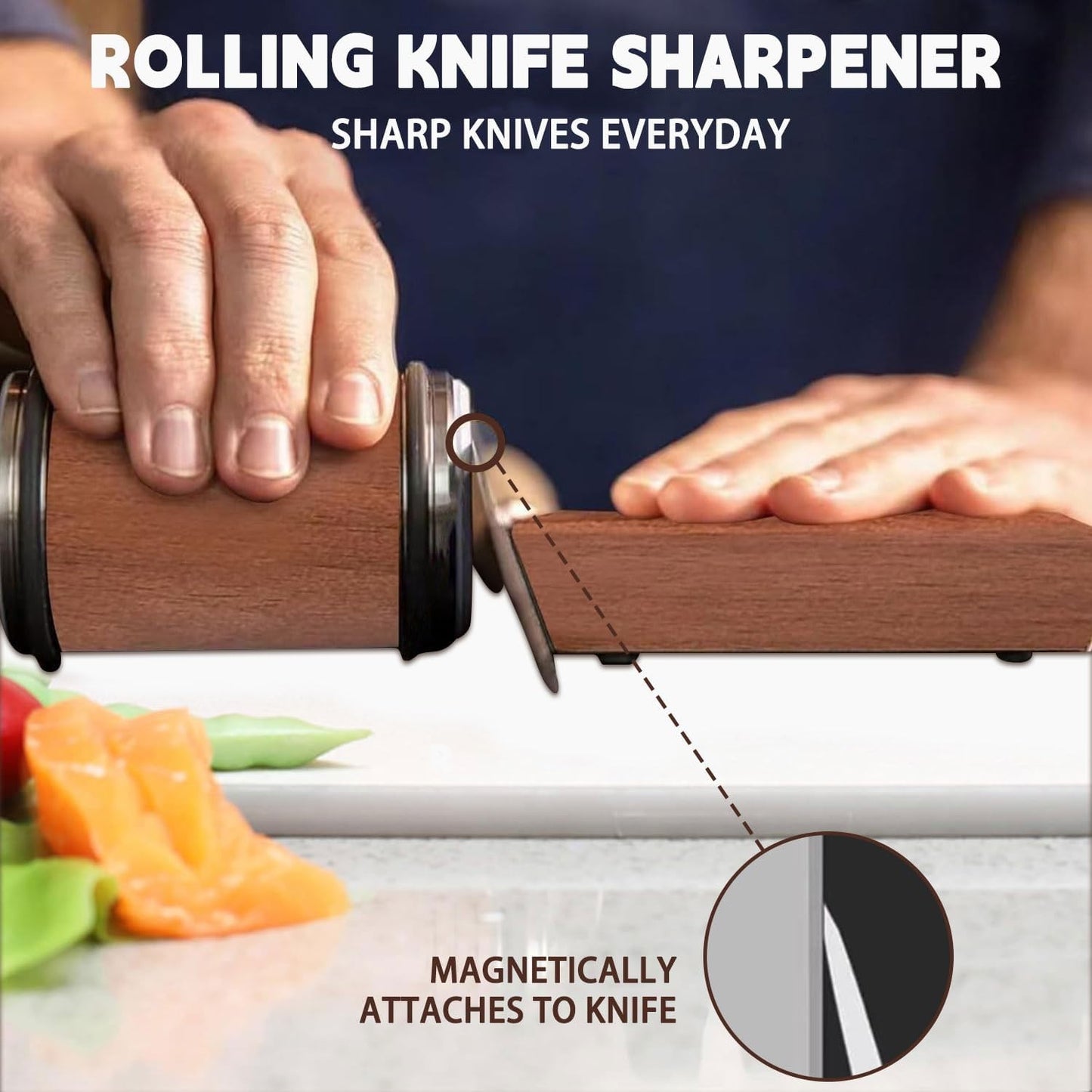 Rolling Knife Sharpener & Magnetic Holder Set – Diamond Sharpening Stone with 15° & 20° Angle Roller for Effortless Blade Perfection