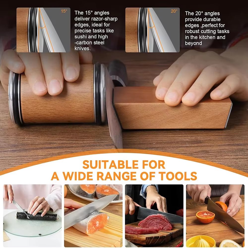 Rolling Knife Sharpener & Magnetic Holder Set – Diamond Sharpening Stone with 15° & 20° Angle Roller for Effortless Blade Perfection