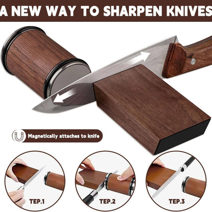Rolling Knife Sharpener & Magnetic Holder Set – Diamond Sharpening Stone with 15° & 20° Angle Roller for Effortless Blade Perfection