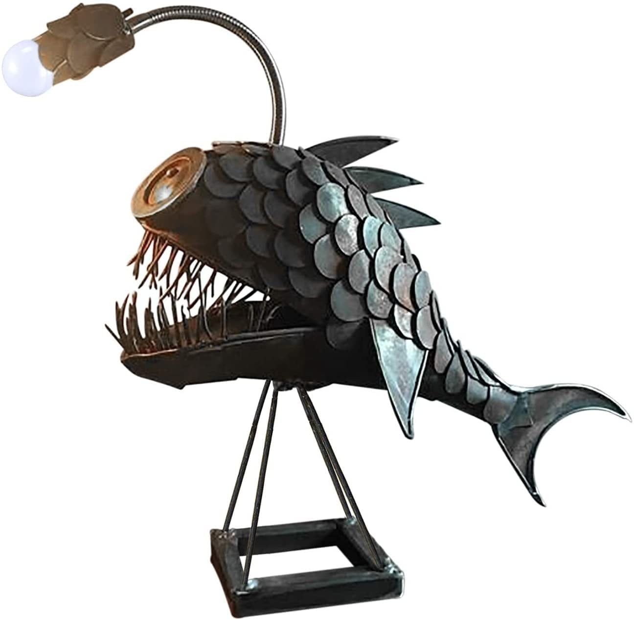 Rustic Usb Angler Fish Lamp, Shark Lamp Steampunk Style Table Lamp, Steampunk Angler Fish Lamp, Anglerfish Lamp Retro Art Table Lamp