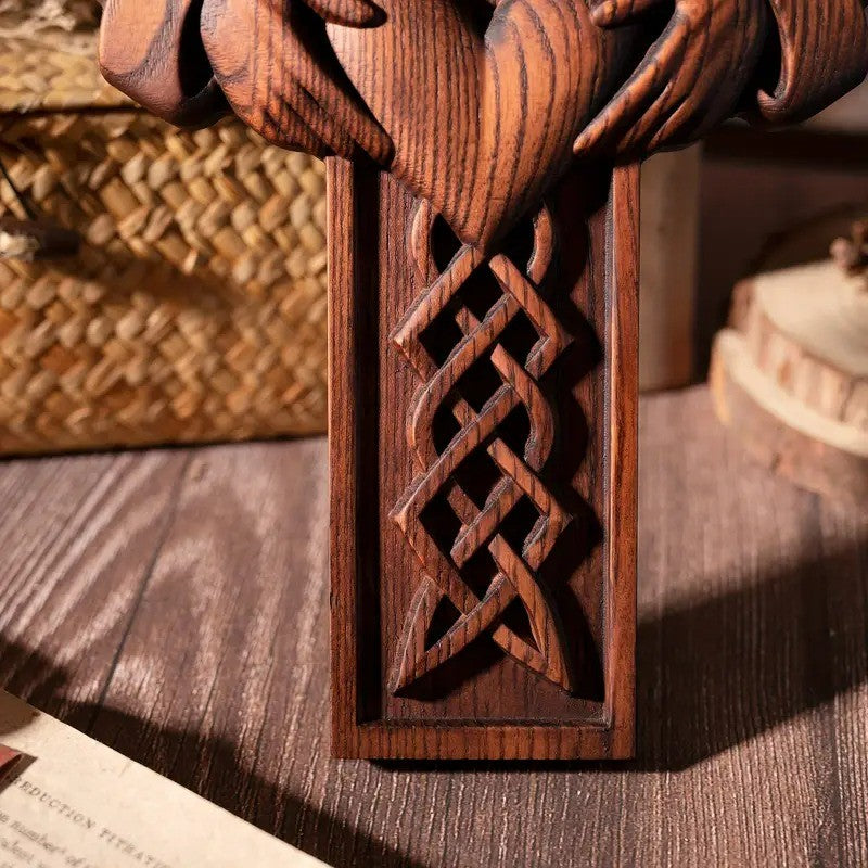 Rustic Claddagh Love Cross Wall Art – Intricate Wooden Celtic Knot Carving for Meaningful Room & Holiday Gift Decor