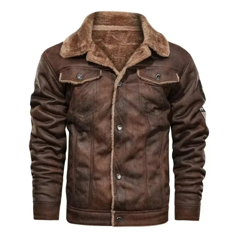 Men'S Winter Leather Fur Slim Bomber Jacket