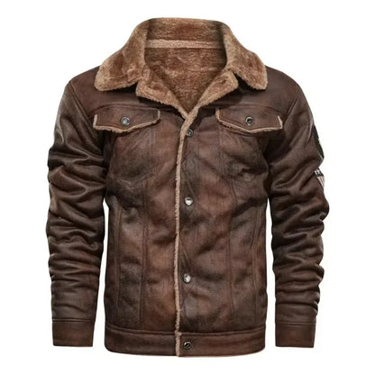 Men'S Winter Leather Fur Slim Bomber Jacket