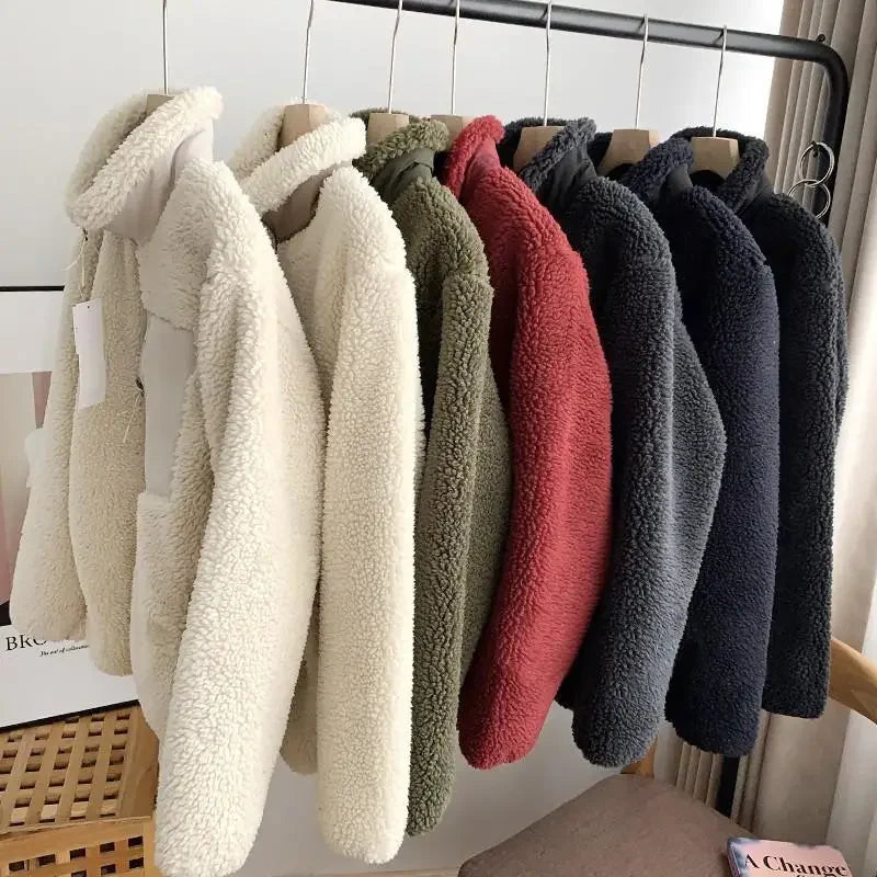 Unisex Fleece Stand Neck Jacket Zipper Coat