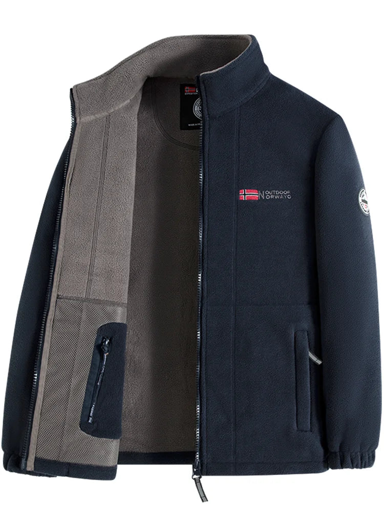 Navy Blue Outdoor Jacket With Norwegian Flag Embroidery