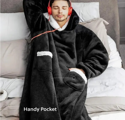 Oversized Flannel Hoodie Blanket With Sleeves