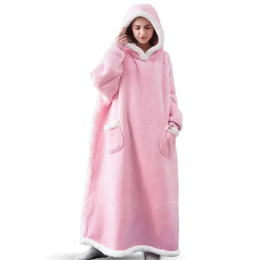 Oversized Flannel Hoodie Blanket With Sleeves