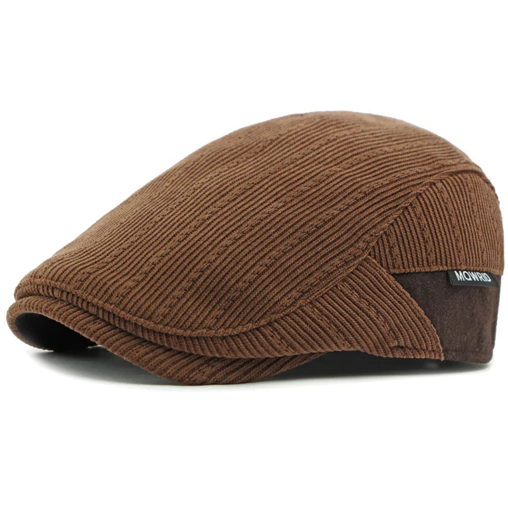 Unisex Fleece Lined Corduroy Beret Flat Cap