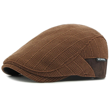 Unisex Fleece Lined Corduroy Beret Flat Cap