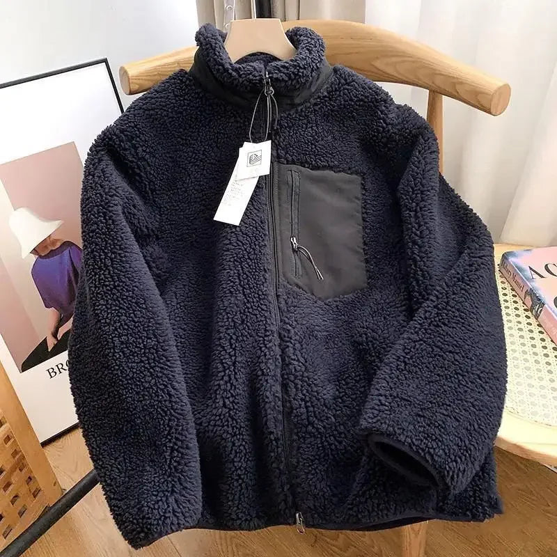 Unisex Fleece Stand Neck Jacket Zipper Coat