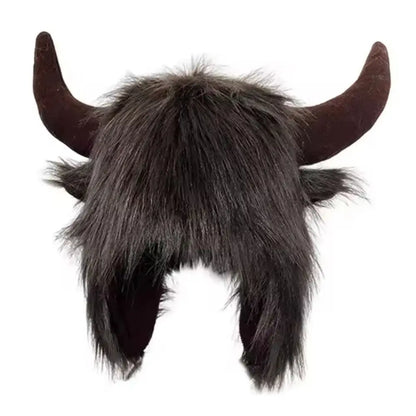 Fluffy Unisex Bullhead Bomber Hat With Horns