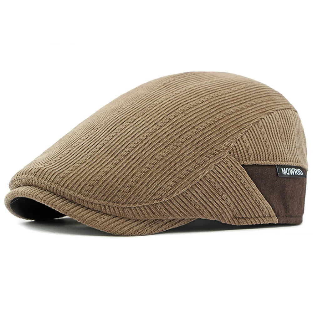 Unisex Fleece Lined Corduroy Beret Flat Cap