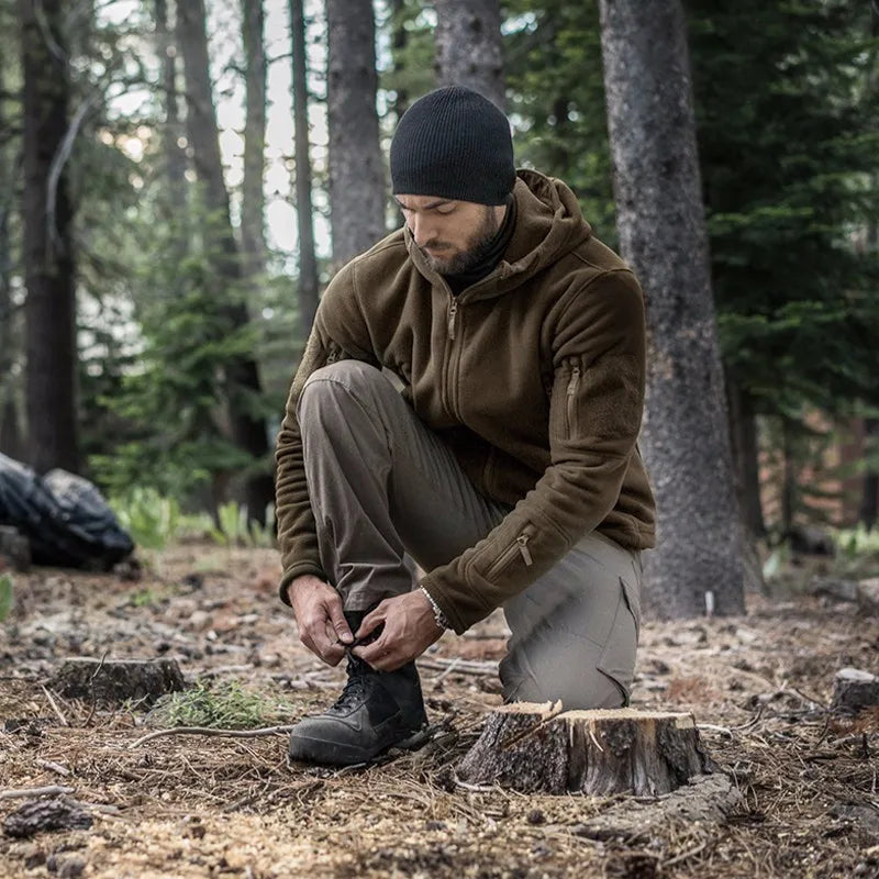 Men'S Outdoor Tactical Fleece Jacket Windproof Hooded