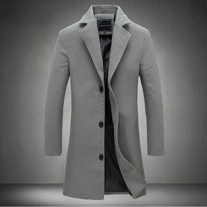 Men'S Wool Blend Long Casual Windbreaker Coat