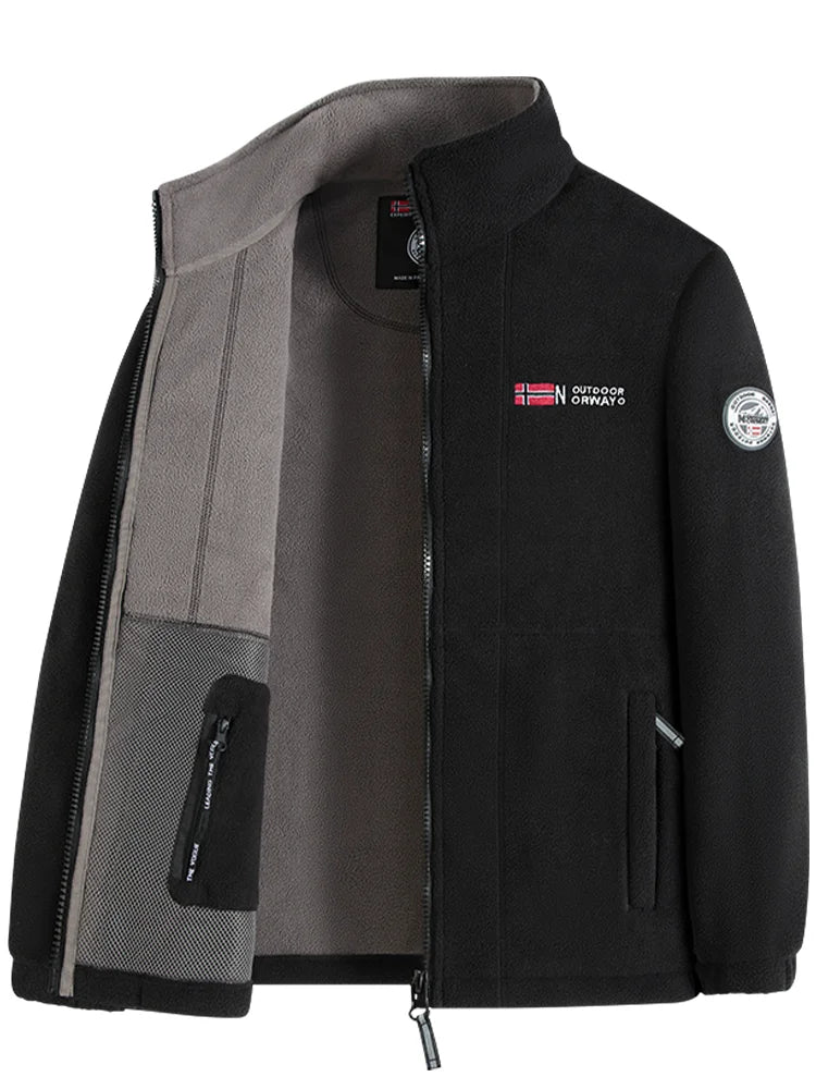 Navy Blue Outdoor Jacket With Norwegian Flag Embroidery