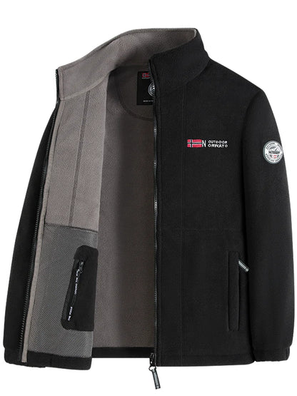 Navy Blue Outdoor Jacket With Norwegian Flag Embroidery
