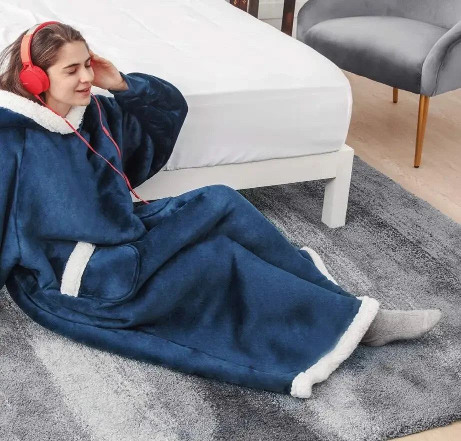 Oversized Flannel Hoodie Blanket With Sleeves
