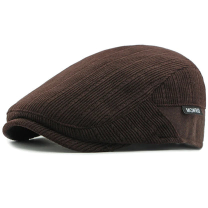 Unisex Fleece Lined Corduroy Beret Flat Cap