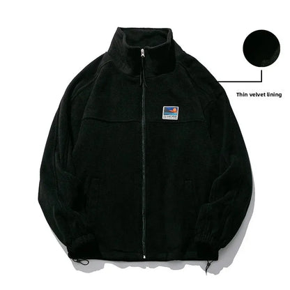 Velvet Lamb Wool Jacket With Embroidery Collar