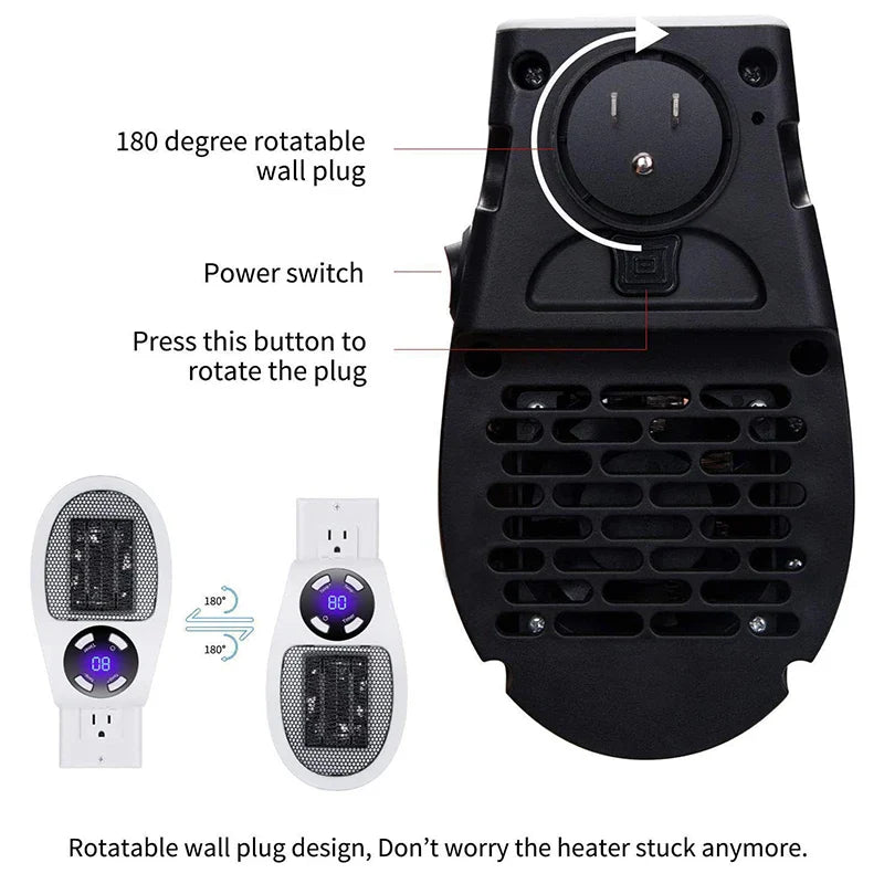 Compact Wall Plug Electric Heater With Remote Control